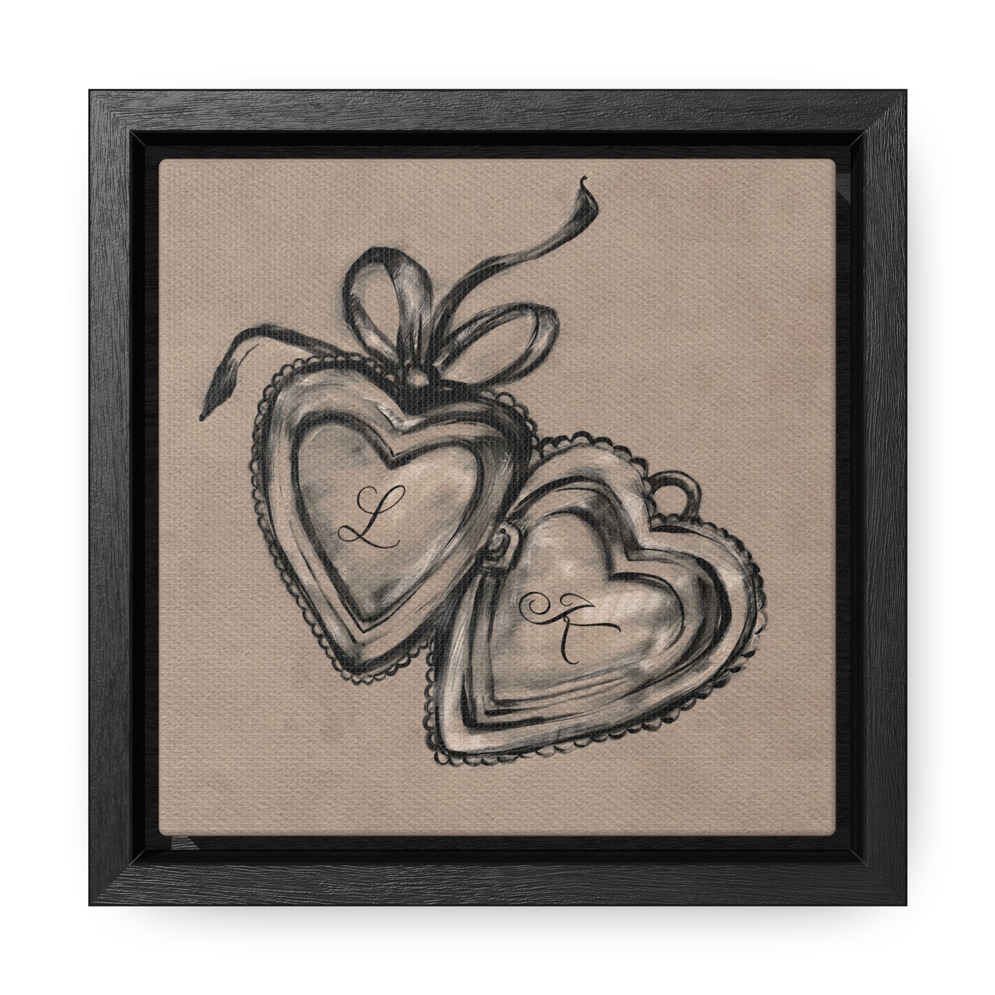 Custom Initial Locket Framed Print - Personalized Hand Drawn Couples Gift - Bedroom Wall Art