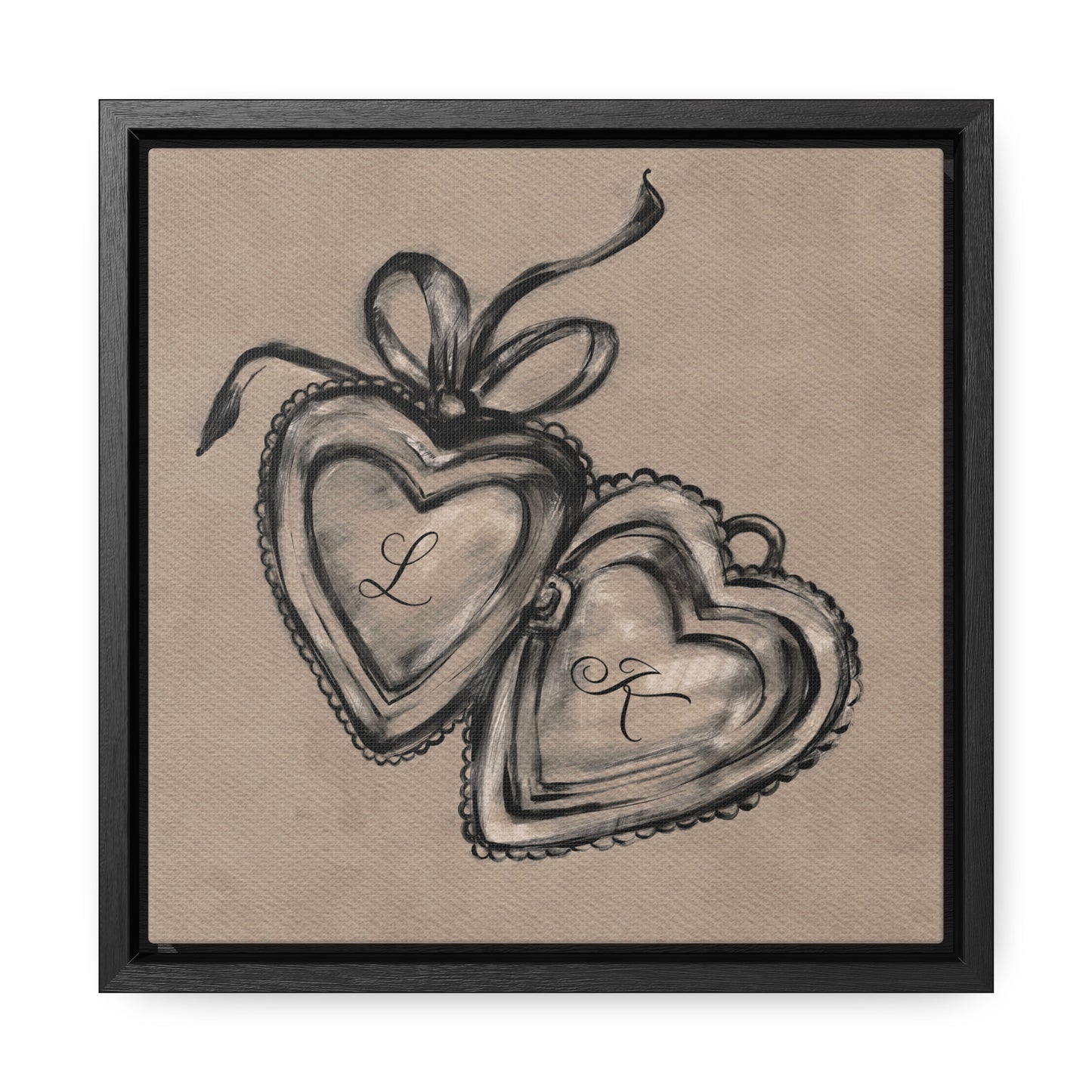 Custom Initial Locket Framed Print - Personalized Hand Drawn Couples Gift - Bedroom Wall Art