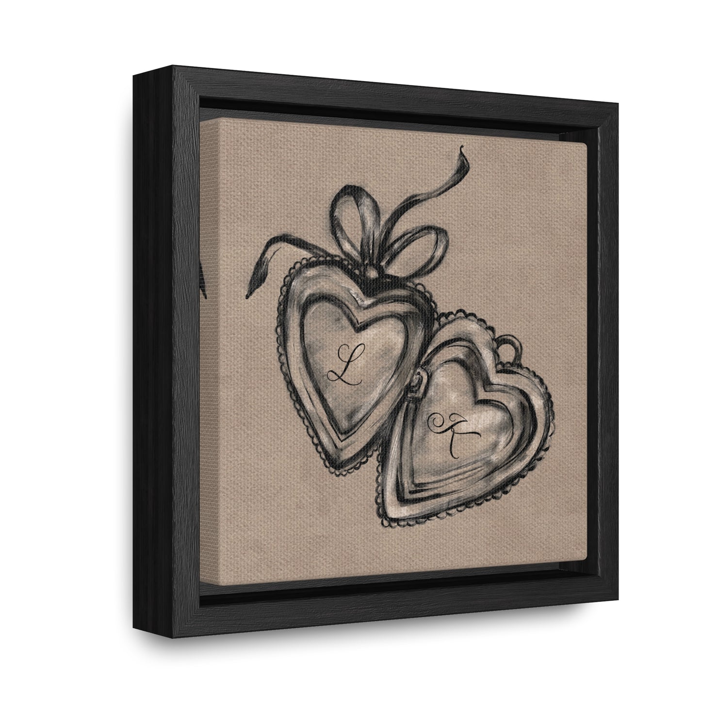 Custom Initial Locket Framed Print - Personalized Hand Drawn Couples Gift - Bedroom Wall Art