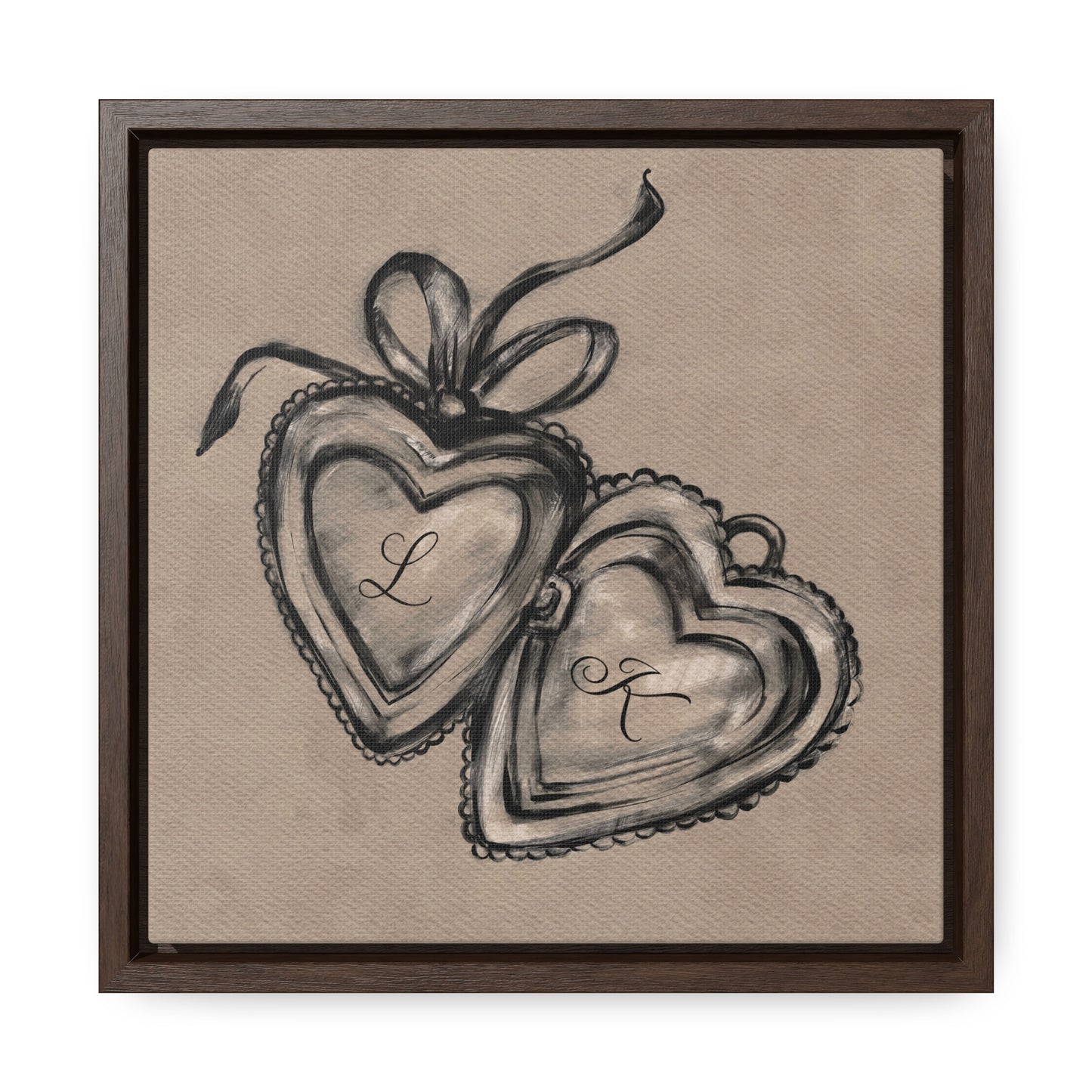 Custom Initial Locket Framed Print - Personalized Hand Drawn Couples Gift - Bedroom Wall Art
