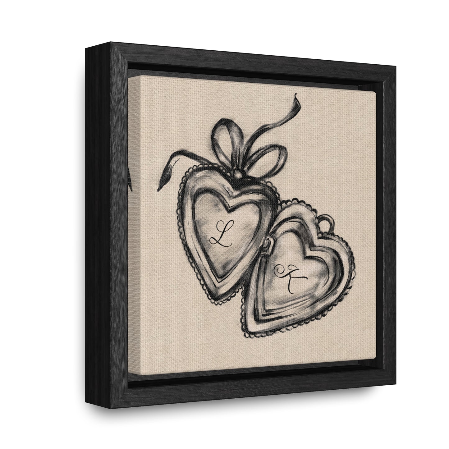 Custom Initial Locket Framed Print in Cream - Personalized Hand Drawn Couples Gift - Bedroom Wall Art