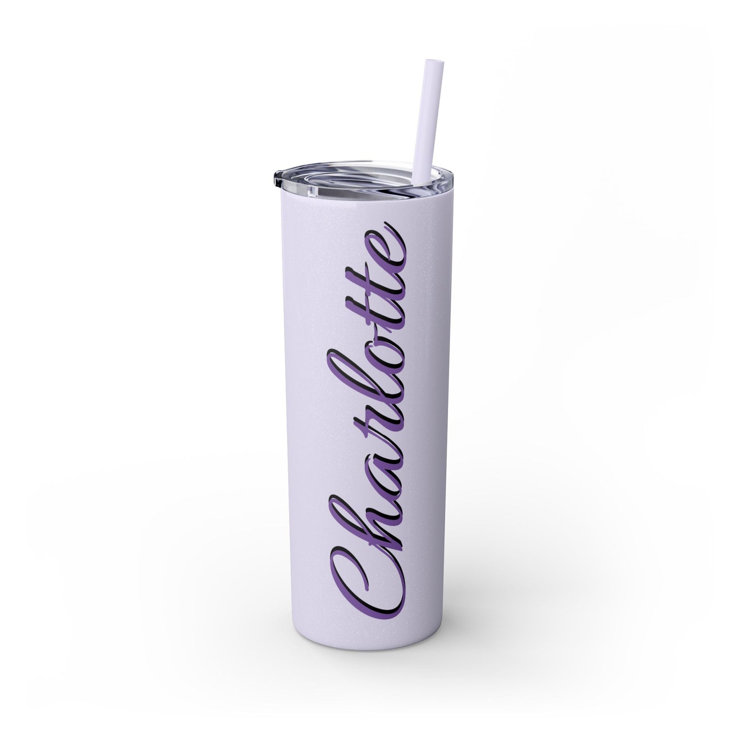 February Violet Birth Flower Personalizable Glitter Skinny Tumbler with Straw, 20oz