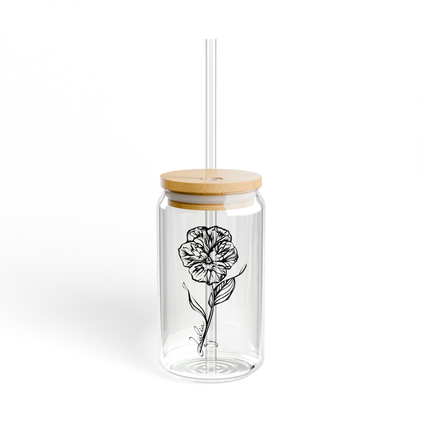Personalized Minimalist February Violet Line Art Birth Flower Sipper Glass, 16oz with Hand Drawn with Custom Name