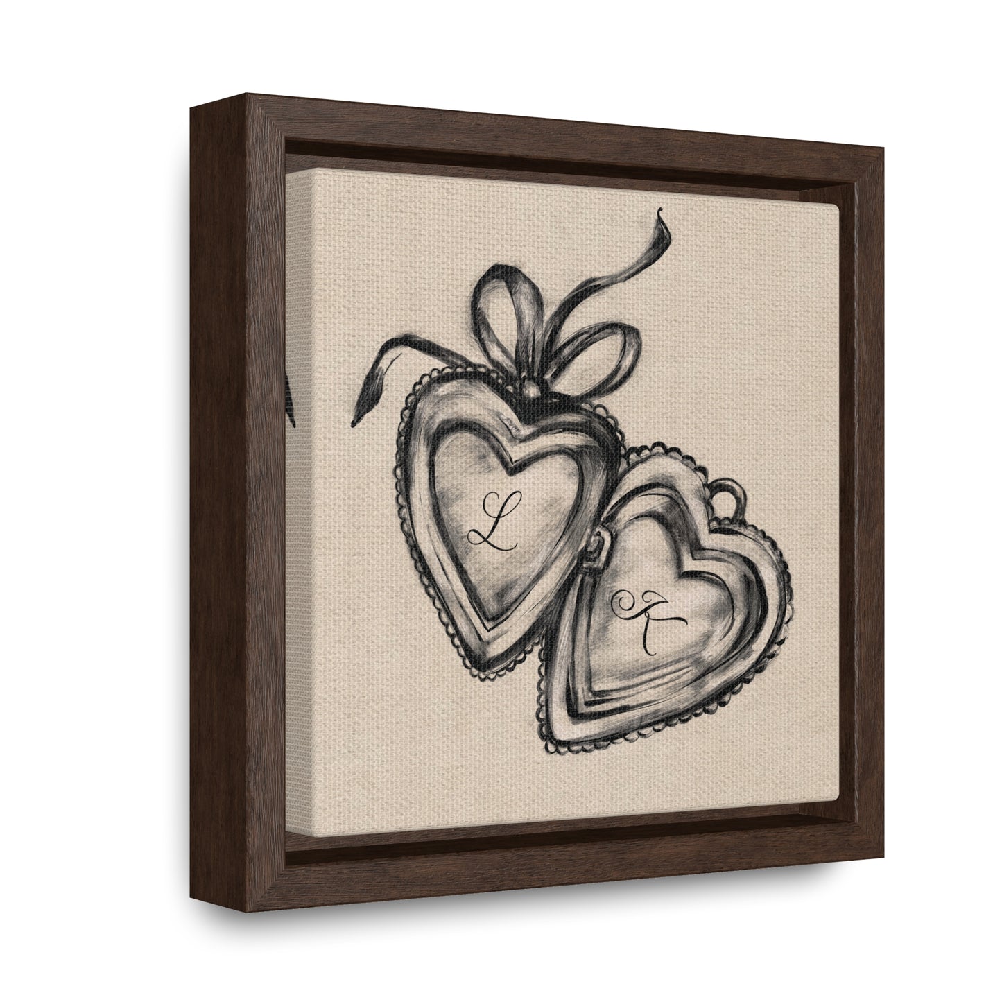 Custom Initial Locket Framed Print in Cream - Personalized Hand Drawn Couples Gift - Bedroom Wall Art