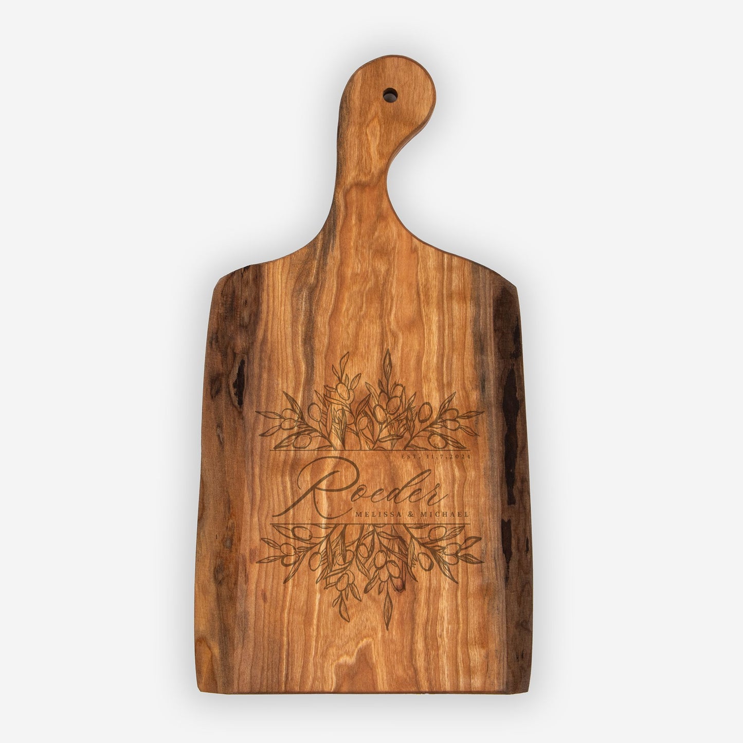 Personalized Wooden Artisan Serving Board with Handle for Couples Weddings & Anniversary Gift