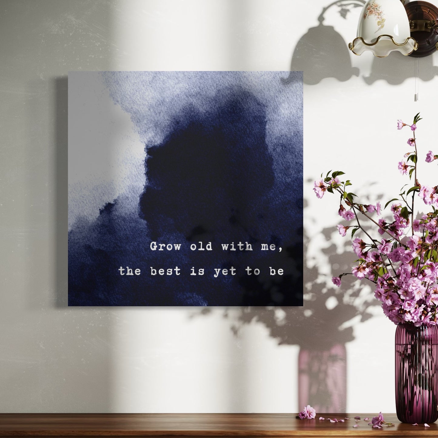 Grow Old With Me - Romantic Wall Art Watercolor Quote Stretched Canvas
