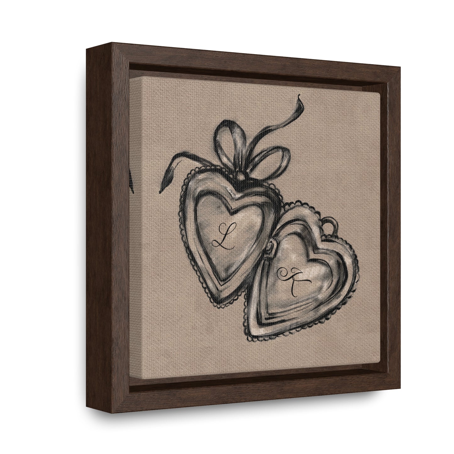 Custom Initial Locket Framed Print - Personalized Hand Drawn Couples Gift - Bedroom Wall Art