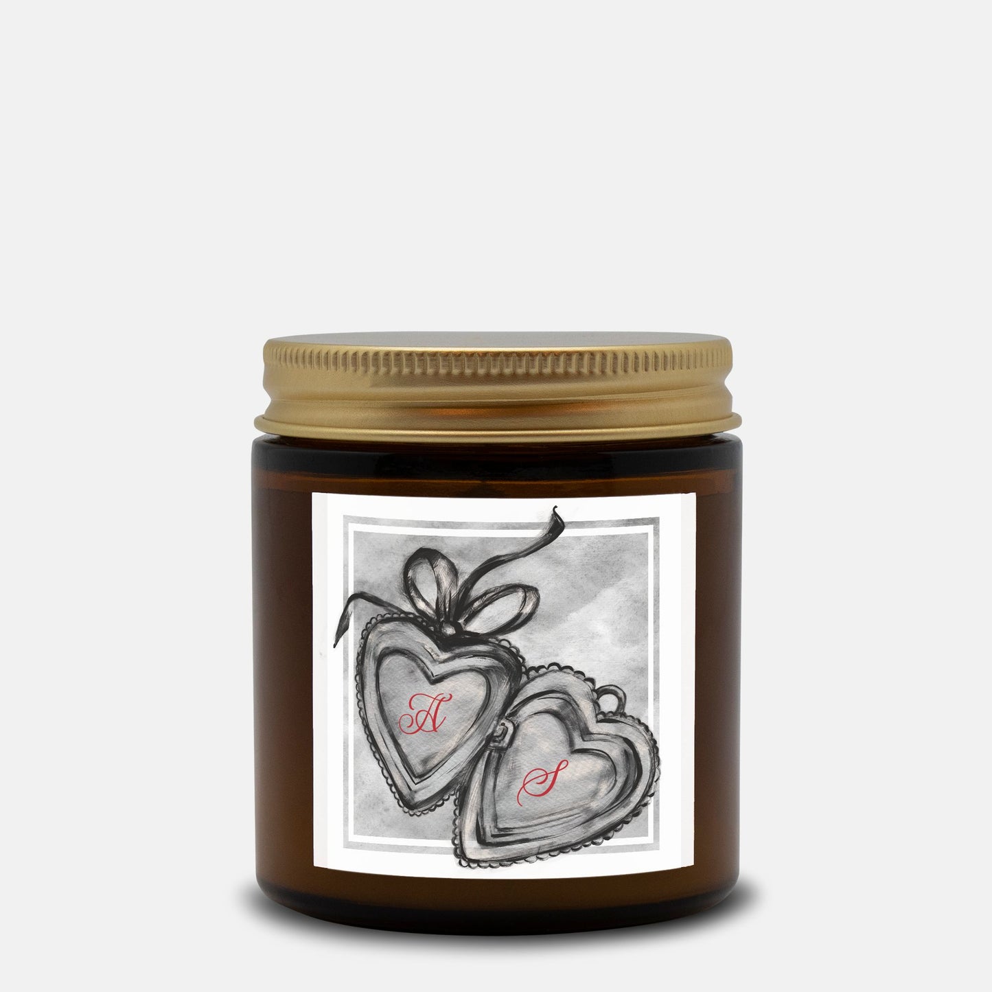 Custom Couples Gift Initials Hand Drawn Locket Design Candle Amber Jar 4oz