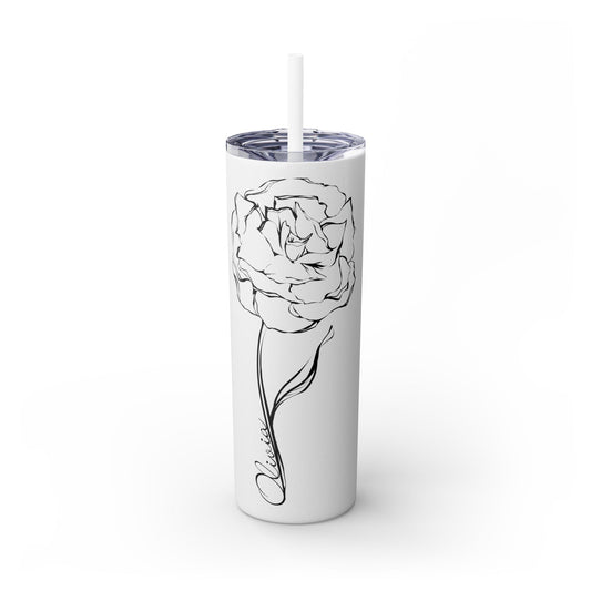 January Personalized Carnation Birth Flower with Name Skinny Tumbler with Straw, 20oz