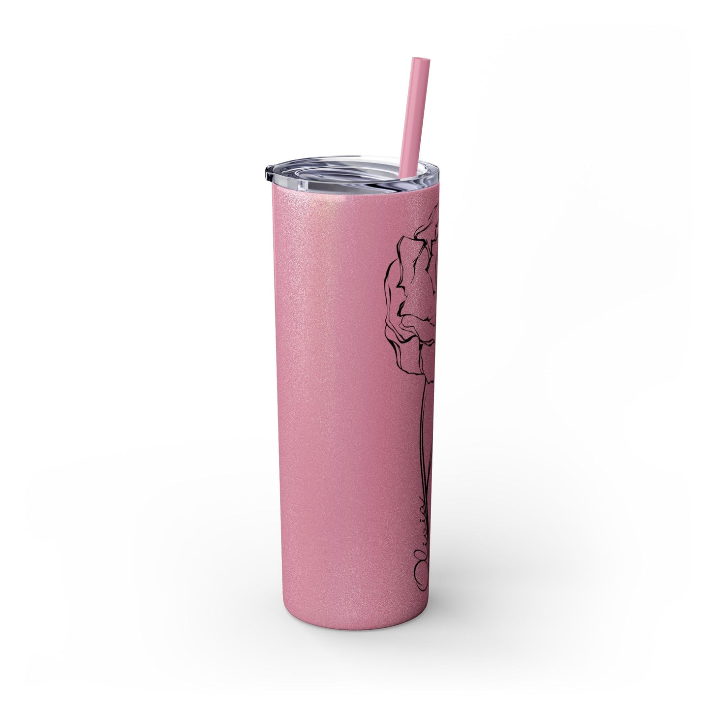 January Personalized Carnation Birth Flower with Name Skinny Tumbler with Straw, 20oz