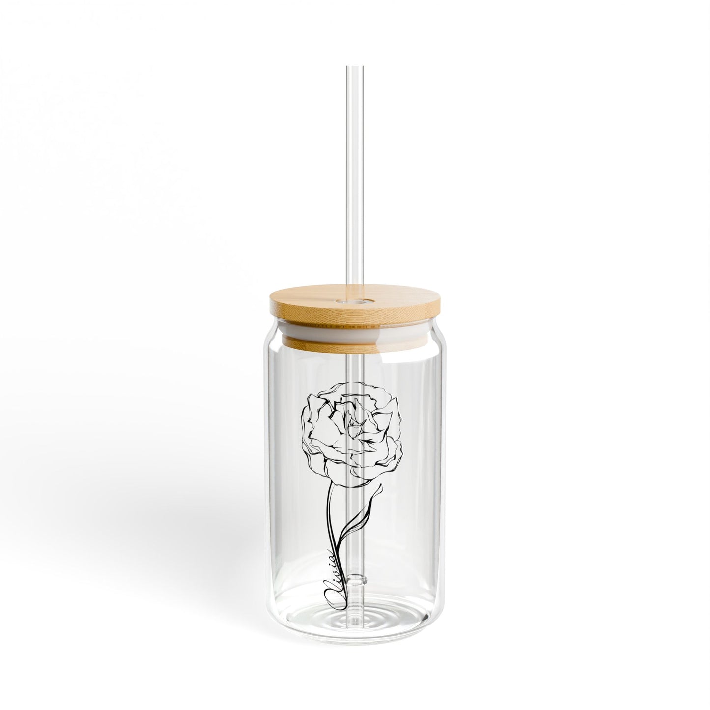 January Carnation Birth Flower Sipper Glass, 16oz with Hand Drawn with Custom Name