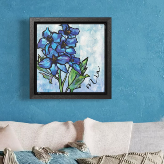 July Larkspur Personalized Birth flower Art + Framed!