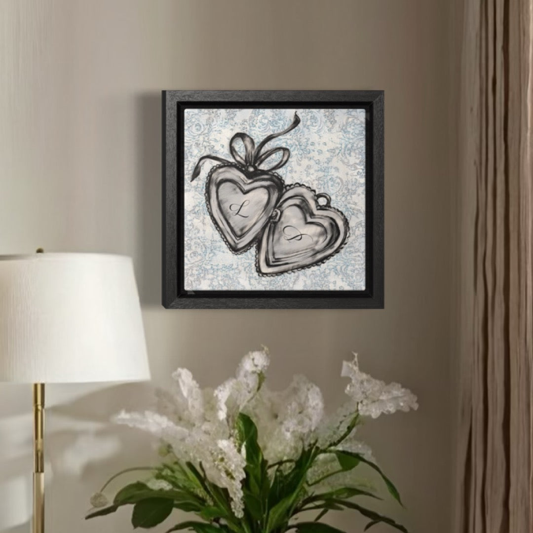 Custom Locket Framed Print - Hand Drawn Couples Gift