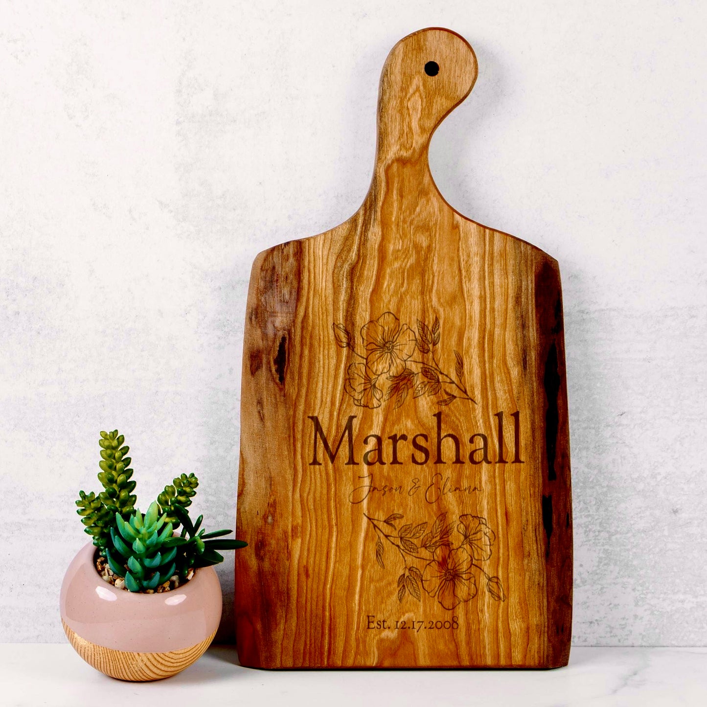 Couples Gift Personalized Artisan Wood Serving Board – Cherry Wood