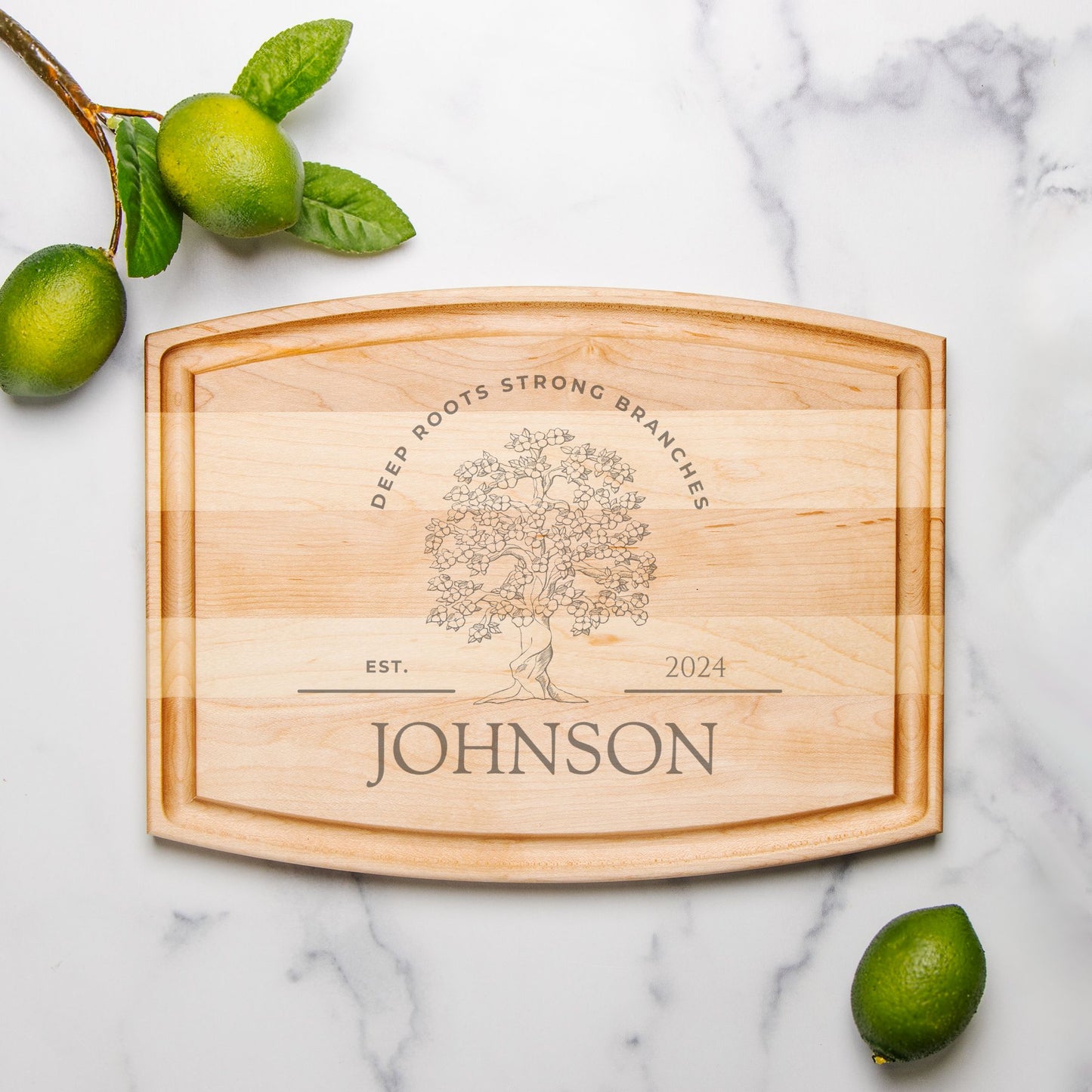 Personalizable Family Tree Wood Cutting Board with Groove - 12" x 9"